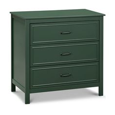 a green chest of drawers with three drawers