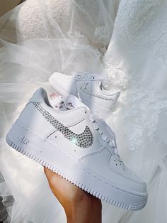 Your special day will shine brighter with these custom Wedding Shoes. Embellished with Rhinestones, the Air Force 1 will add sparkle to your nuptials! Conquer the night and take risks in style. Let your wedding day reflect your adventurous spirit. 🔥 100% genuine, Brand New.👟 Custom sneakers.★Every pair is hand-made and unique.✨Best quality waterproof and scratch-proof paints used.🎉 1000+ satisfied customers across various platforms.🎁 Treat the shoes as art as they are delicate and special.💌 Elegant Silver Sneakers With Rhinestones, Low-top Wedding Shoes With Rhinestones For Bride, Low-top Bride Wedding Shoes With Rhinestones, Elegant Wedding Sneakers With Rhinestones, Bride's Low-top Wedding Shoes With Rhinestones, Silver Rhinestone Wedding Shoes For Bridal Shower, Elegant Embellished Sneakers For Wedding, White Bling Wedding Shoes, Customized Air Force 1