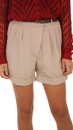 The perfect khaki shorts for fall! $46 at shopbluedoor.com! Trendy Beige High-waisted Shorts, Western Office, Boxy Sweater, Blue Door, Khaki Shorts, Office Outfits, Every Girl, Boutique Clothing, Cute Dresses