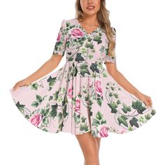 Chiffon, Fabric has slight stretchShort sleeve, Sweetheart neck, Back hideen zipper, Flared hem, Short dressThis high waist midi dress is suitable for party, vacation, outdoor, traveling, festival, date, homecoming, office, picnic, shopping wear and so onModel is 5'8.9"/175cm(B:35.43"/90cm, W:24.41"/62cm, H:36.22"/92cm) and wearing a size Small; Designed to have a regular fitMachine Washable; Do Not Bleach Stretch Short Sleeve Dress For Summer, Pink Short Sleeve Dress For Summer Party, Fitted Short Sleeve Dress For Vacation, Pink Short Sleeve Summer Party Dress, Stretch Mini Length Short Sleeve Summer Dress, Stretch Short Sleeve Summer Midi Dress, Stretch Mini-length Short Sleeve Summer Dress, Stretch Short Sleeve Mini Dress For Summer, Stretch Short Sleeve Knee-length Summer Dress