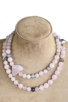 Long rose quartz beaded necklace, pink statement necklace, self love beaded necklace, handmade necklace, work style necklace, Hand-strung Pink Rose Quartz Necklace, Pink Rose Quartz Necklace With 8mm Beads, Hand-strung Rose Quartz Necklaces For Healing, Rose Quartz Healing Necklace Hand-strung, Pink Statement Necklace, Bead Making, Rose Quartz Beads, Handmade Jewelry Designs, Beaded Necklaces