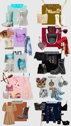 a collage of different types of clothes and accessories