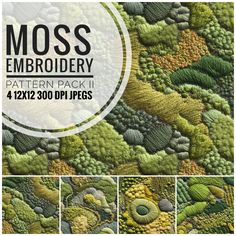 the moss embroidery pattern pack includes four different patterns