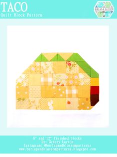 an image of a quilt block pattern for a house with flowers and leaves on it