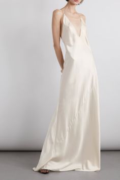 Modern Bridal Gowns, Saint Laurent Dress, Ombré Hair, Silk Dress Long, Wedding Dress Accessories, Modern Wedding Dress, Satin Gown, Satin Maxi, Satin Maxi Dress