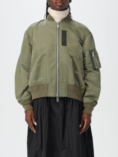 Find SACAI Jacket on Editorialist. Jacket SACAI Woman color Kaki Green Outerwear With Ribbed Cuffs For Fall, Green Outerwear With Zipper For Work, Green Zipper Closure Outerwear For Work, Khaki Outerwear With Ribbed Cuffs For Work, Sacai Jacket, Long Sleeve Outerwear, Long Sleeves Jacket, Wool Jacket, Woman Colour