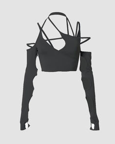 Details: Long-sleeve crop top with back straps design and sleeve cut-out detailsTop Length: CroppedSleeve Length: Long SleevesMaterials:95% Polyester + 5% Spandex Spring Hollow Out Stretch Crop Top, Trendy Fitted Crop Top With Hollow Out Details, Trendy Fitted Hollow Out Crop Top, Stretch Hollow Out Crop Top For Spring, Stretch Hollow Out Crop Top For Night Out, Long Sleeve Hollow Out Crop Top For Spring, Edgy Hollow Out Top For Night Out, Fitted Hollow Out Top For Club, Spring Crop Top With Hollow Out Design