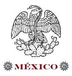 the mexican coat of arms with an eagle on top of it and cactus in the foreground