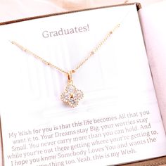 "Graduation Gift, Lucky Clover Necklace, Gold Flower Pendant Necklace, Clover Flower necklace, Gold Pendant Necklace, Graduation Lucky Gift Total length is 16\"+2\" extender Gold Cubic Clover / 16k gold plated 11mm *Your purchase(s) will come wrapped in a pretty gift box.*" Bridal Necklace With Adjustable Chain As Gift, Wedding Flower Pendant Charm Necklace With Delicate Chain, Flower Pendant Necklace For Wedding And Mother's Day, Mother's Day Wedding Flower Pendant Necklace, Wedding Flower Pendant Necklace For Mother's Day, Wedding Charm Necklace With Delicate Chain And Flower Shape, Wedding Charm Necklace With Delicate Flower Chain, Wedding Flower Charm Necklace With Delicate Chain, Flower Charm Necklace For Wedding