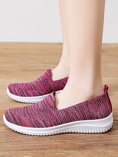 Lightweight Breathable Flyknit Mesh Casual Shoes Sneakers Casual Pink Slip-on Sneakers For Light Sports, Comfortable Pink Breathable Slip-on Sneakers, Comfortable Pink Slip-on Sneakers For Light Sports, Casual Pink Walking Shoes With Round Toe, Casual Pink Walking Shoes For Light Sports, Casual Pink Walking Shoes For Sports, Pink Casual Slip-on Sneakers For Sports, Casual Pink Slip-on Sneakers For Sports, Casual Running Shoes For Sports