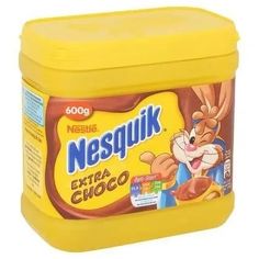 nestequik extra choco is shown in the image, it's yellow