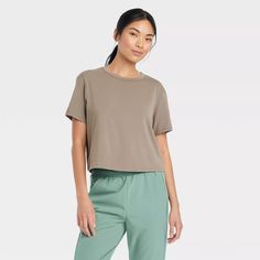 Women's Essential Crewneck Short Sleeve Top - All In Motion™ Dark Brown Xs : Target Essential Crewneck, Ribbed Shorts, Polyester Spandex Fabric, Basic Shorts, All In Motion, Color Analysis, Women Essentials, Hem Style, Womens Clothing Sizes