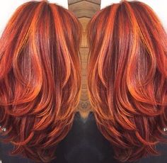 Orange Highlights, Copper Hair Color, Red Hair Color, Orange Hair, Grunge Hair, Ginger Hair, Shoulder Length Hair, Super Ideas