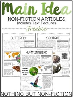 the main idea for non - fiction articles includes text features, freebie and butterflies