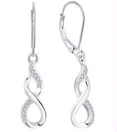 PRICES MAY VARY. ❤️ YL Design - These tasteful dangle drop design infinity earrings are a classic piece of jewelry for any woman, perfect for any occasion ❤️ Material - 925 sterling silver with 18k white gold plated, Excellent electroplate technique, nickel free, lead free and hypoallergenic ❤️ Size & Stone - Infinity earrings high: 1.46''(37mm), set with 4 pieces 1.2mm and 18 pieces 1mm round-brilliant-cut 5A cubic zirconia 🎁 Perfect Gift - Come with gift box; great gift for Christmas, Valenti Infinity Earrings, Drop Design, Garnet Jewelry, Leverback Earrings, White Gold Jewelry, Drops Design, Jewelry For Women, Sterling Earrings, Round Brilliant