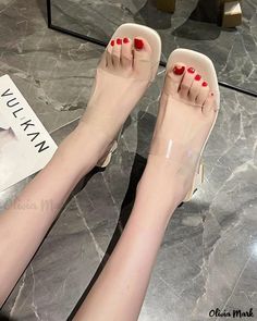 Olivia Mark - Summer-Ready Transparent Pearl Slip-ons: Stylish High-Heeled Slippers with Enhanced Stability Pearl Slippers, Crystal High Heels, Cool Slippers, Jelly Crystals, Clear High Heels, Heels Summer, Summer Footwear, Crystal Heels, Elegant Heels