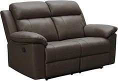 a brown leather reclining sofa sitting on top of a white floor