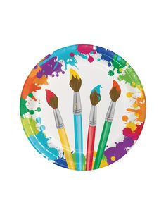 an image of paintbrushes on a plate with the text perfect party supplies $ 5 99