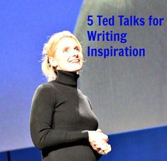 a woman standing in front of a screen with the words 5 ted talks for writing inspiration