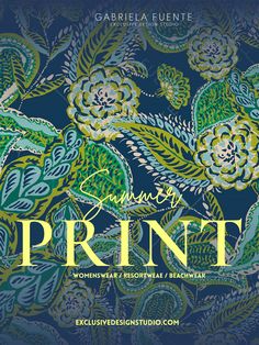 the front cover of an art book with flowers and leaves in blue, green, yellow and