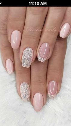 Nail Ideas Wedding Guest, Wedding Nails For Mother Of Groom, Senior Picture Nails Ideas, Bridesmaids Nails, French Manicure Nails, Glitter Gel Nails, Valentine Nails, Blush Nails, Work Nails