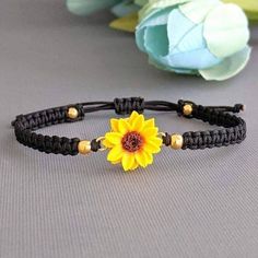 Sunflower Anklet, Cord Anklet, Sunflower Jewelry, Bracelets Handmade Diy, Diy Bracelets Easy, Diy Bracelets Patterns, Blanket Knitting