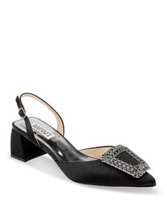 Badgley Mischka Women's Emmie Embellished Slip On Embellished Slingback Pumps Slingback Pump, Badgley Mischka, Black Pumps, Black Satin, Pump Shoes, In Store, Pick Up, Buy Online, Slip On