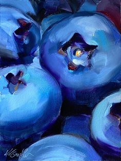 an oil painting of blueberries on a table