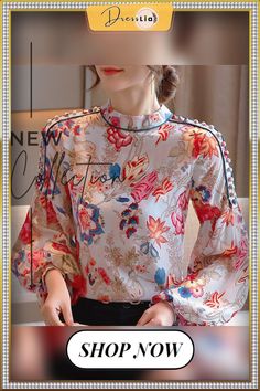 Long Sleeve Women Blouses Shirts Blusas Mujer De Moda Blouse Women Print Chiffon Blouse Shirt Women Tops Clothes Blusa D419 Blouses, Ladies Tops Fashion, Top Blouse, Chiffon, Red, Women's Top, Clothes