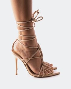 Detail(s):  Pointy Toe 4.5" Heel Lace Up High Heel Material(s):  Leather Upper  Leather Lining Padded Leather Insole   Handmade in Spain Color(s):  Tan Lace Up High Heels, Wedge Flip Flops, How To Stretch Boots, Casual Heels, Boot Pumps, Sandals For Sale, Lace Up Heels, Valentino Studs, Espadrilles Wedges