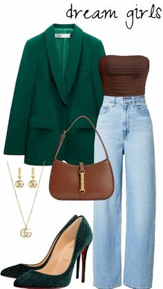 Campaign Outfits Women, Green Business Casual Outfits, Green Heels Outfit Classy, Style A Green Blazer, Outfit Elegant, Looks Jeans, Chique Outfits, Stylish Work Attire, Business Casual Outfits For Work