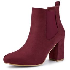 This block heel ankle boot is perfect for parties, meetings, dates, and every other special occasion that calls for on-the-go shoes. The heel has just enough height to elongate legs and provides arch support to hug your feet. Heel Height: 3 3/8 inches. Size: 6. Color: burgundy. Gender: female. Age Group: adult. Pattern: Solid. Block Heels With Stacked Heel For Party In Fall, Stacked Heel Block Heels For Party In Fall, Block Heels With Stacked Heel For Fall Party, Wedding Cowboy Boots, Ankle Chelsea Boots, Burgundy Boots, Chunky Heel Ankle Boots, Womens Chunky Heels, Closed Toe Shoes