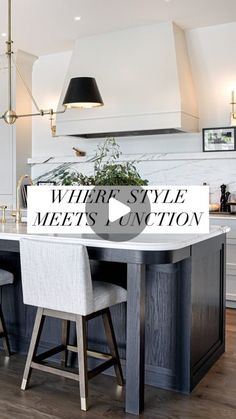 a kitchen island with two stools and a sign that says, where style meets function