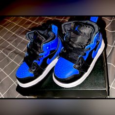 Never Worn Brand New Casual Low-top Jordan Shoes With Soft Sole, Casual High-top Jordan Shoes For Playtime, Casual Low-top Jordan Shoes For Playtime, Black Synthetic Sneakers For Playtime, Casual Jordan Shoes With Soft Sole, Nike High Tops, Nike High, Nike Blue, Kids Nike