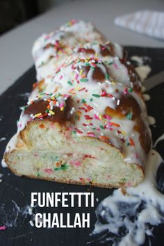 a loaf of funfetti challah with sprinkles on it