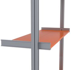 an orange shelf sitting on top of a metal frame