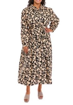 A chic floral print adds an extra dose of femininity to this midi-length dress from ENGLISH FACTORY. | ENGLISH FACTORY Women's Plus Size Printed Midi Dress, Black, 2X Floral Print Midi Dress For Work, Modest Floral Print Midi Dress For Fall, Modest Floral Print Maxi Dress For Fall, Fall Floral Print Maxi Dress, Floral Print Maxi Dress For Fall Daywear, Fall Floral Print Maxi Dress For Daywear, Modest Floral Print Midi Dress For Daywear, Modest Midi Dress With Floral Print For Daywear, Floral Print Midi Dress For Daywear