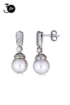 14KW Earrings 0.32 ctw 9mm Cultured Pearls Round Cubic Zirconia Bridal Earrings With Pave Setting, Luxury Diamond Pearl Earrings With Pave Setting, Diamond White Diamond Earrings With Pave Setting For Formal, Timeless Diamond-accented Pearl Earrings, White Diamond Earrings With Pave Setting For Formal Events, Diamond Dangle Earrings With Pave Setting, Formal Diamond Pearl Earrings With Brilliant Cut, Classic Bridal Earrings With Pave Setting, Formal Brilliant Cut Diamond Pearl Earrings