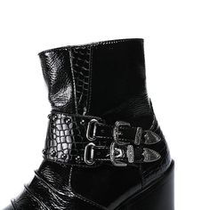 Are you looking to enhance your grace with a touch of military-inspired style? These men's ankle boots, adorned with marvelous buckle decor detailing, are the perfect choice. These handmade boots are crafted from excellent quality genuine leather with a rubber outsole and synthetic insole, ensuring both style and comfort. Featuring a pointed-toe shape and a convenient zipper closure, they offer everything you need and more to elevate your style. Gothic Ankle Boots In Faux Leather, Gothic Faux Leather Ankle Boots, Black Boots With Metal Pin Buckle For Fall, Trendy High Ankle Martin Boots With Buckle Closure, Punk High Heel Boots With Buckle Closure, Faux Leather Ankle Heeled Boots With Buckle Closure, Punk Style Leather Heeled Boots With Buckle Closure, High Heel Combat Boots With Buckle Closure For Fall, Faux Leather Ankle Boots With Buckle Closure