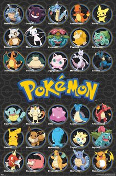 pokemon poster with all the different types of pikachu