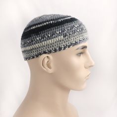 This is a handmade kippah made with high quality wool/acrylic yarn. It is good looking and comfortable to wear. Hand made in the USA using top quality yarn and is ready to be shipped.  All items are made in a smoke-free, pet-free environment. Details: - Crochet kippah - Colors (as shown):     - Grey/Blue Grey/Black     - Brown/Grey/Cream/Black;      - Blue/Grey/Cream;       As the yarns used to make these kippahs are self-patterning, no two kippahs will be identical. The photos shown are samples only. The actual kippah color variation and patterning may be slightly different. - Measurements: 25-25.5 cm (10-10.2 inches) across brim of kippah when laid flat; Approx 15-15.5 cm (6-6.2 inches) from top to brim - Fiber Content: Wool/Acrylic  - Care: Hand wash, dry flat. Please note that while we Handmade Gray Crochet Hat Casual Style, Gray Crochet Hat One Size Fits Most, Casual Handmade Gray Crochet Hat, Handmade Casual Gray Crochet Hat, Gray Crochet Yarn Hat, Handmade Gray Crochet Hat One Size, Gray Crochet Hat One Size, Handmade Adjustable Gray Crochet Hat, Adjustable Handmade Gray Crochet Hat