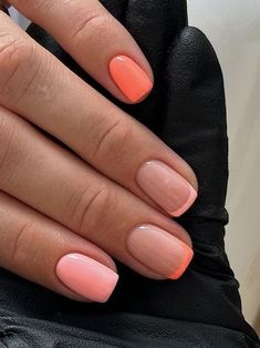 peach nail design: two tone French tips Tone On Tone French Nails, Peach French Manicure, French Tip With Color, Peach French Tip Nails, Bahamas Nails, Peach Nail Designs, Peach Colored Nails, Peach Nails, Plain Nails