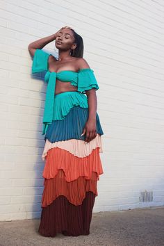 Sunset in Cartagena tiered ruffled skirt set – Nicole Kaine Afro Boho, Circle Skirt Outfits, Chiffon Pleated Skirt, Pleated Chiffon Skirt, 2piece Outfits, Sheer Crop Top, Forest Wall, Ruffled Skirt, Circle Skirt