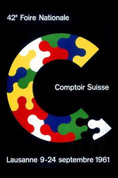 a poster with the words comptoir suisse and four different colors on it