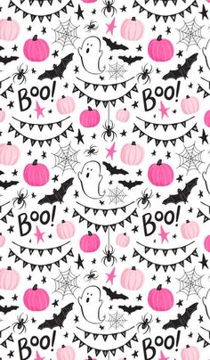 halloween seamless pattern with bats, pumpkins and boo on white background stock photo