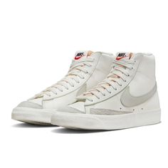 Brand New 100% Authentic ! Sail/Light Bone-Sail-Black Vintage Hoops Style. Styled For The ‘70s. Loved In The ‘80s. Classic In The ‘90s. Ready For The Future. The Nike Blazer Mid ’77 Vintage Delivers A Timeless Design That’s Easy To Wear. Its Unbelievably Crisp Leather Upper Breaks In Beautifully And Pairs With Bold Retro Branding And Luscious Suede Accents For A Premium Feel. Exposed Foam On The Tongue And A Special Midsole Finish Make It Look Like You’ve Just Pulled Them From The History Books. Nike Blazer 77 Vintage, Nike Blazer Mid 77 Women, Nike Blazer 77, White Athletic Sneakers, Blazer 77, Blazer Mid 77 Vintage, Nike Blazer Mid 77, Nike Models, Nike Blazer Mid