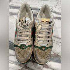 Men's Screener Gg Sneaker, Practically New Gucci Sneakers With Iconic Logo Gucci Low-top Sneakers With Abzorb Midsole, Gucci Custom Sneakers With Round Toe And Branded Insole, Gucci Custom Sneakers With Branded Insole And Round Toe, Gucci Green Sneakers With Rubber Sole, Sporty Green Gucci Sneakers, Gucci Custom Sneakers With Round Toe And Laces, Gucci Low-top Sneakers With Leather Sole, Designer Gucci Low-top Custom Sneakers, Gucci Green Lace-up Sneakers