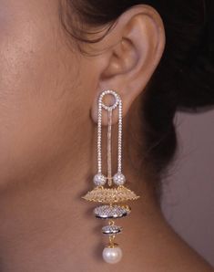 A most wonderful earrings... Elegant Latkans Earrings For Formal Occasions, Elegant Metal Chandbali Bridal Earrings, Elegant Chandbali Bridal Earrings In Metal, Pierced Drop Bridal Earrings For Festive Occasions, Elegant Clip-on Earrings With Latkans, Gold Plated Single Earring For Festive Occasion, Festive Gold-plated Solitaire Earring, Elegant Metal Chandbali Chandelier Earrings, Elegant Chandbali Metal Chandelier Earrings