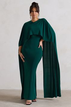 Padma Bottle Green Draped Maxi Dress With Cape Sleeves – Club L London - USA Dress With Cape Sleeves, Green Drapes, Dress With Cape, Midi Bridesmaid Dress, Green Maxi Dress, Drape Maxi Dress, Club L London, Sleek Bun, Black Dress Prom