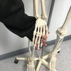 the skeleton is being held up by two hands